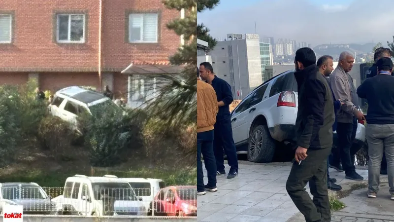 Tokat'ta Facia Kıl Payı! Otomobil Hastane Merdivenlerine Uçtu