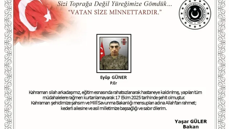 Tokat'ta görev yapan asker şehit oldu